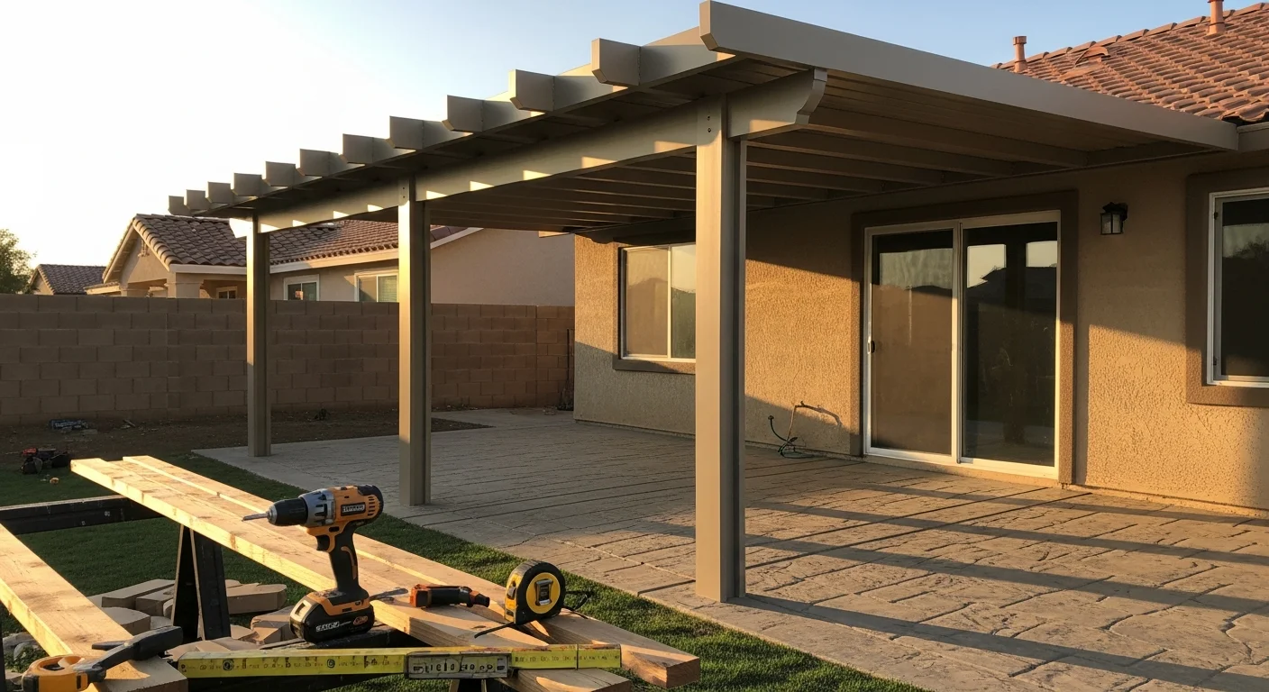 Custom patio cover structure on residential home