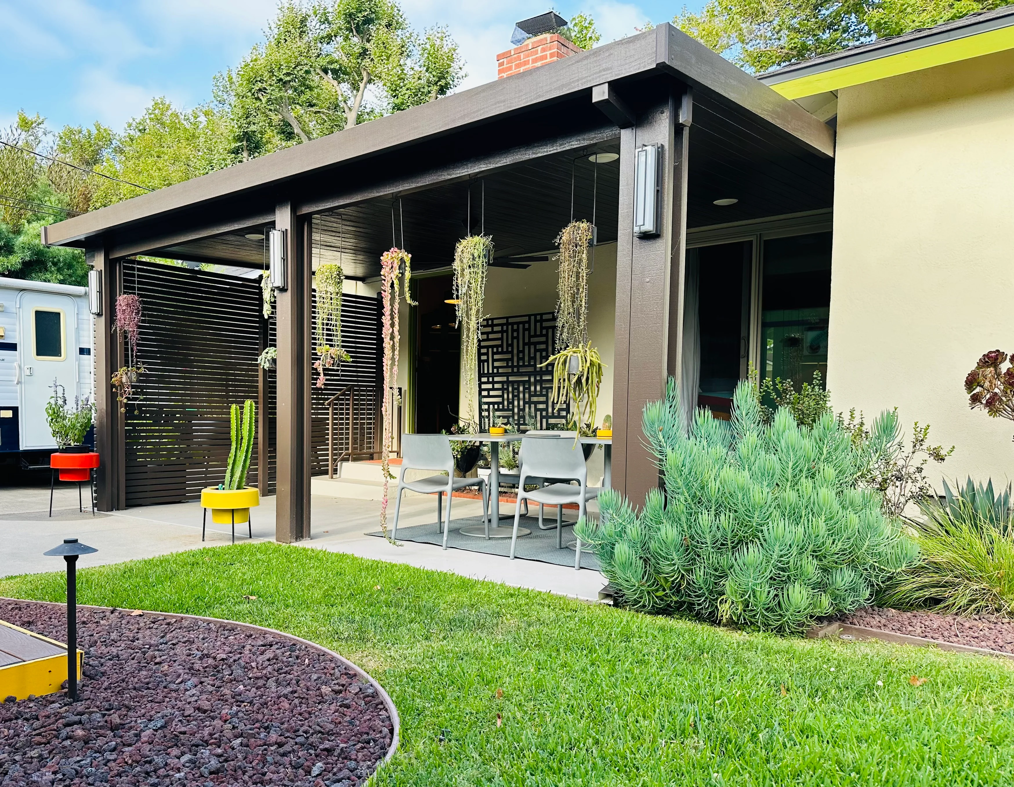 Modern Patio Cover with Integrated Landscaping