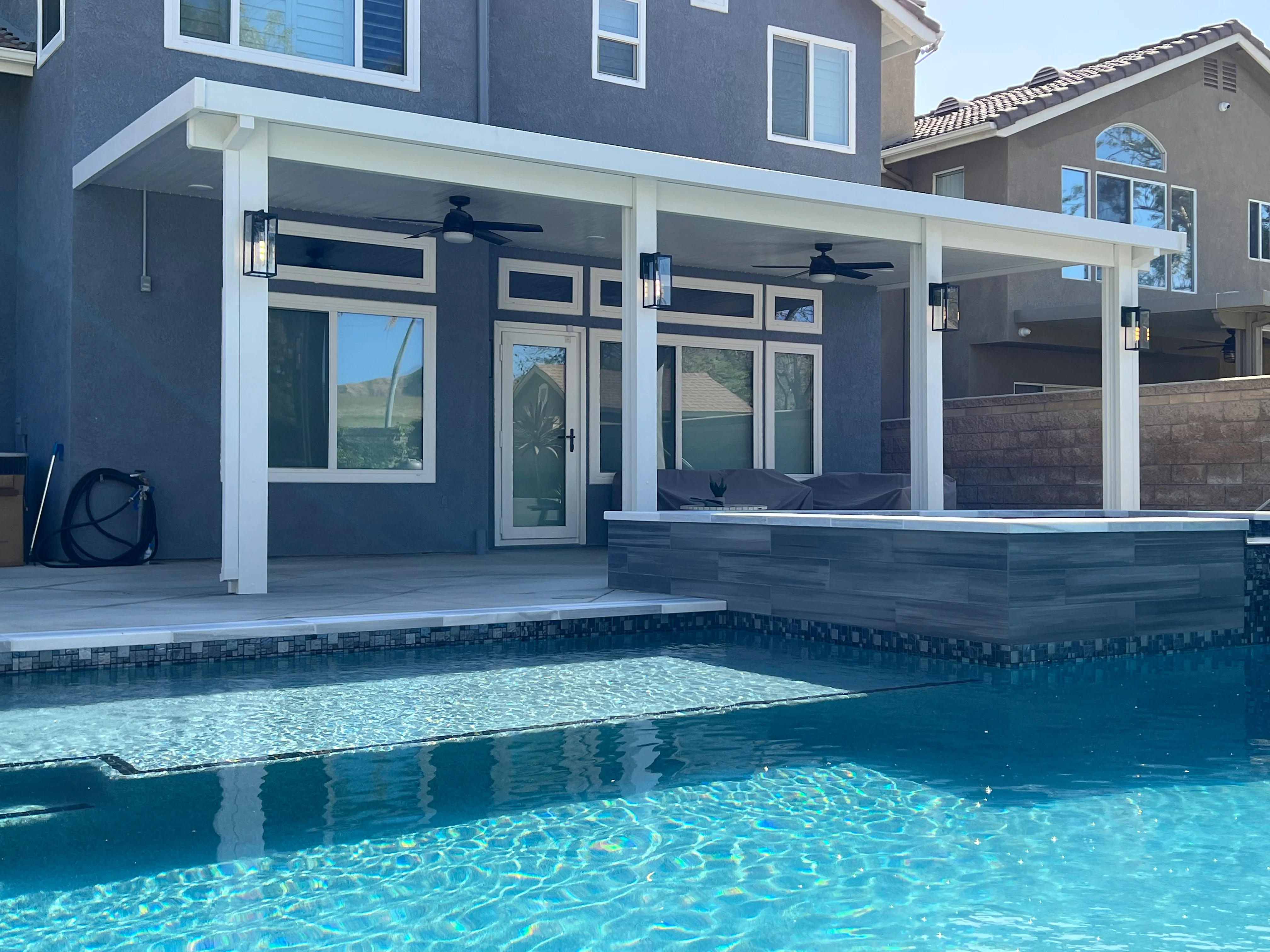 Modern Patio Cover with Pool Deck