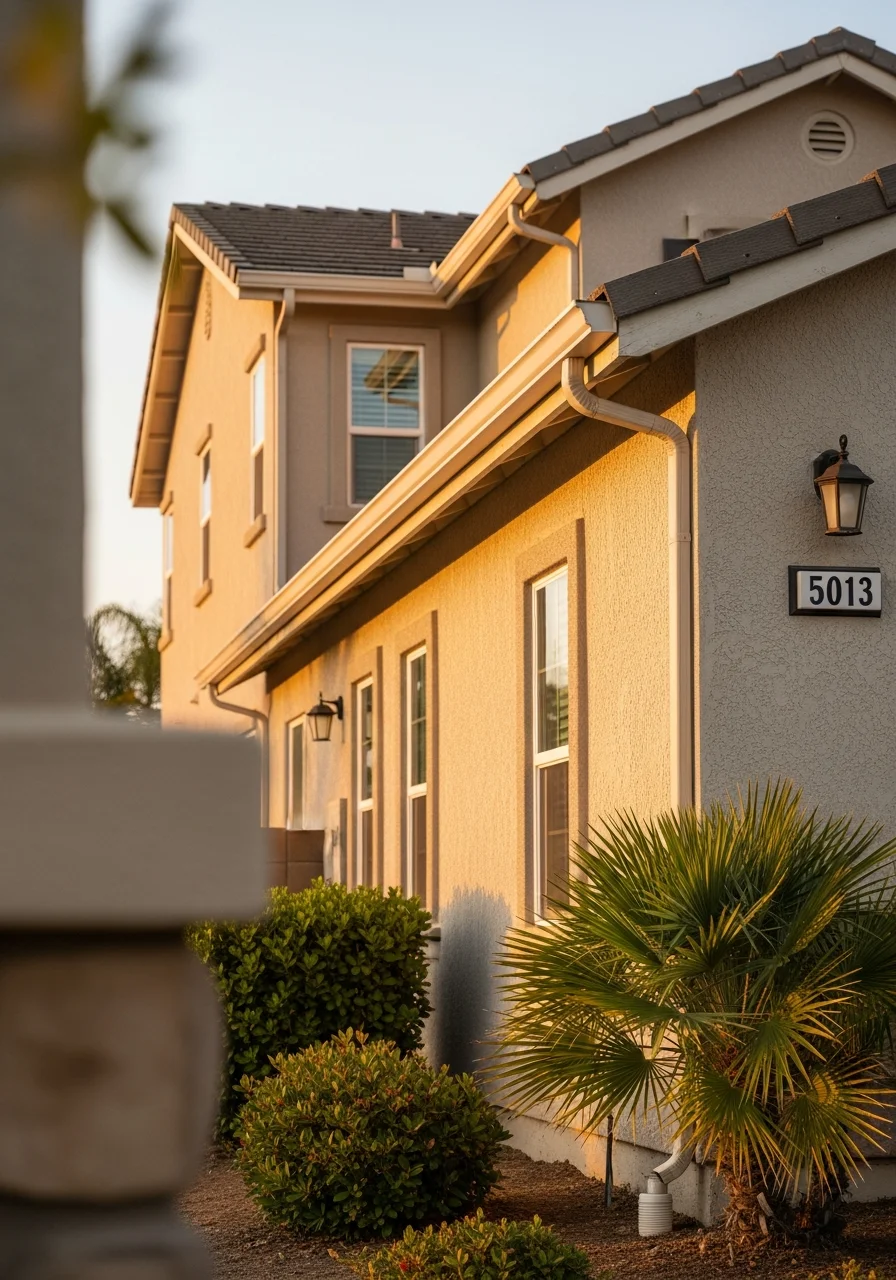 Close-up of a residential property in Fontana with mature landscaping and well-maintained exterior.